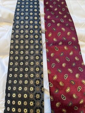 Jos. A. Bank Black Floral & Burgundy Paisley Silk Tie Duo